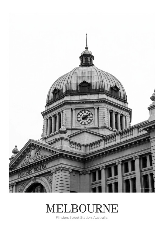 Flinders Street Station - Black & White Architecture Poster