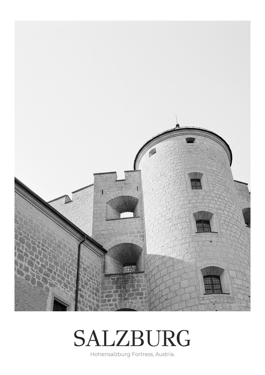 Hohensalzburg Fortress - Black & White Architecture Poster