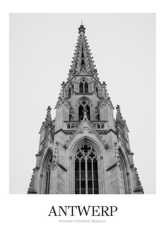 Antwerp Cathedral - Black & White Architecture Poster
