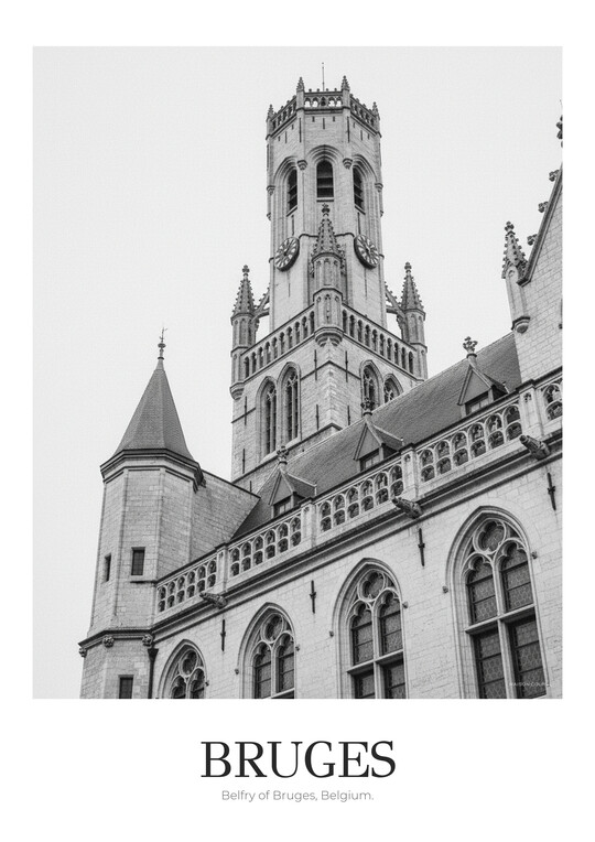 Belfry of Bruges - Black & White Architecture Poster