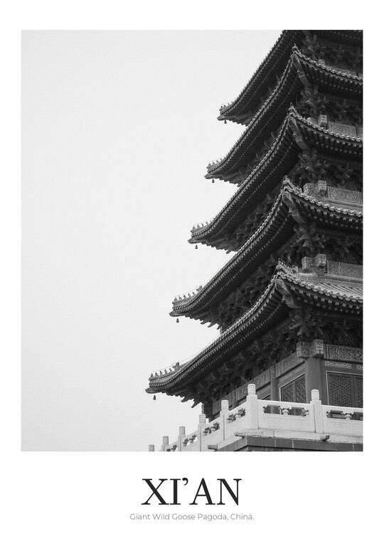 Giant Wild Goose Pagoda - Black & White Architecture Poster