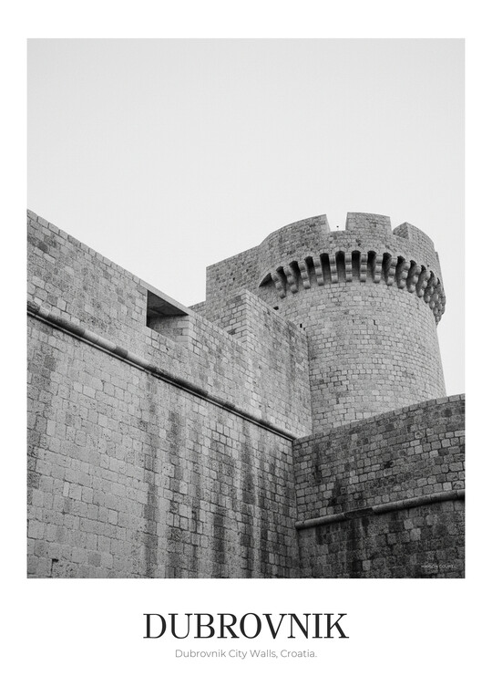 Dubrovnik City Walls - Black & White Architecture Poster