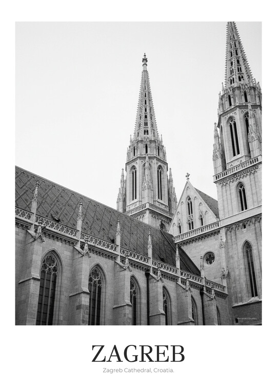 Zagreb Cathedral - Black & White Architecture Poster