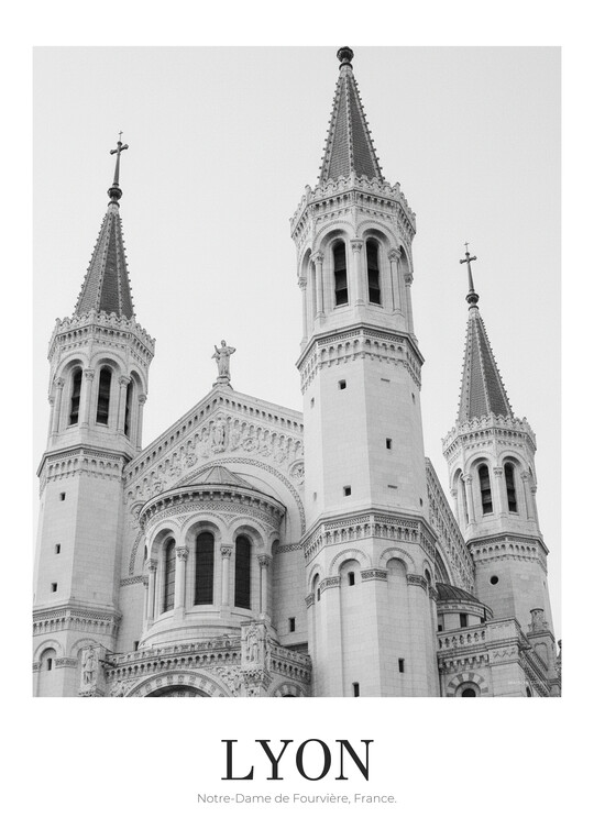 Notre-Dame de Fourvière - Black & White Architecture Poster