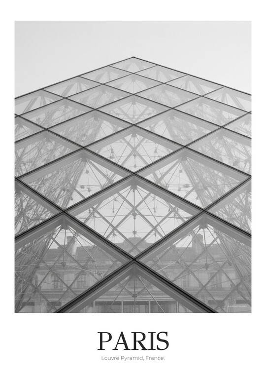 Louvre Pyramid - Black & White Architecture Poster