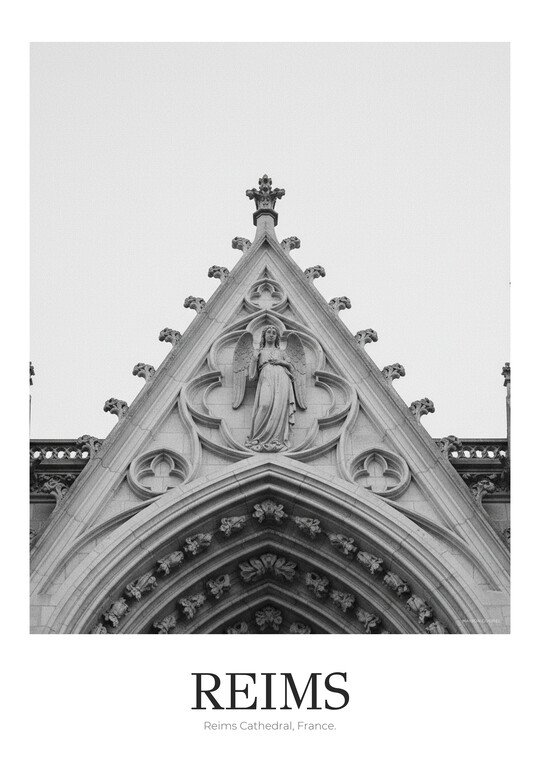 Reims Cathedral - Black & White Architecture Poster