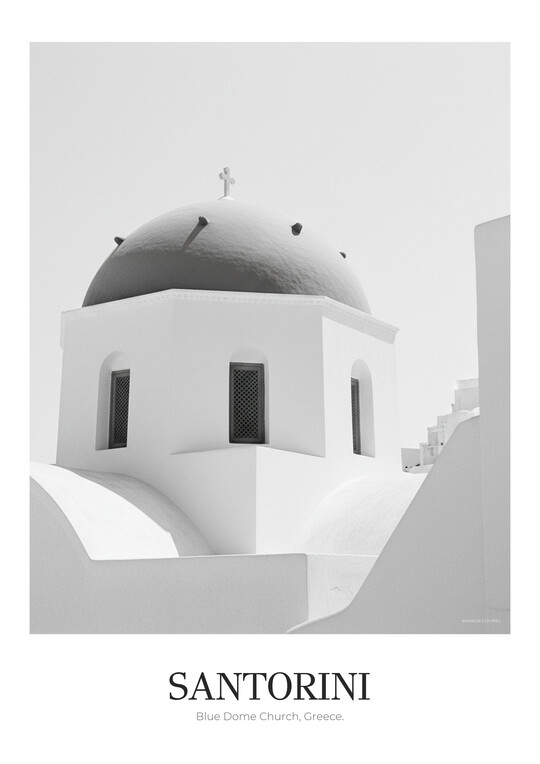 Blue Dome Church - Black & White Architecture Poster