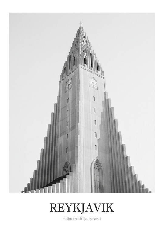 Hallgrímskirkja - Black & White Architecture Poster