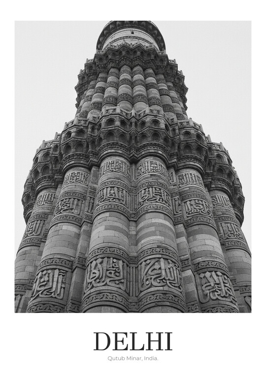 Qutub Minar - Black & White Architecture Poster
