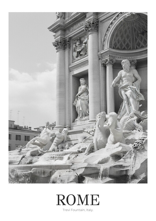 Trevi Fountain - Black & White Architecture Poster
