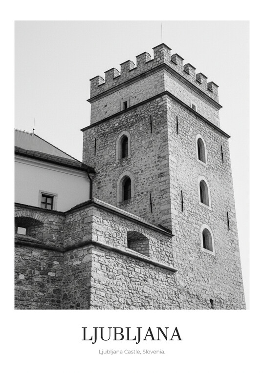 Ljubljana Castle - Black & White Architecture Poster