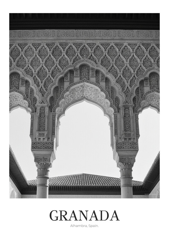 Alhambra - Black & White Architecture Poster