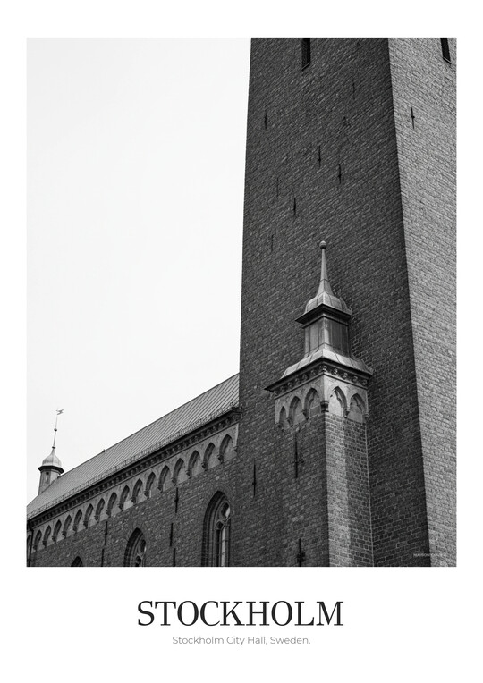 Stockholm City Hall - Black & White Architecture Poster
