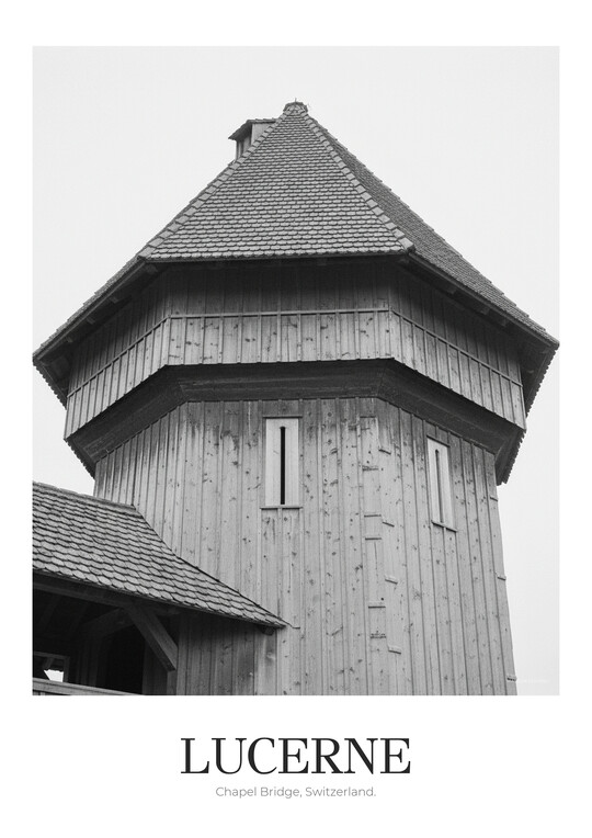 Chapel Bridge - Black & White Architecture Poster