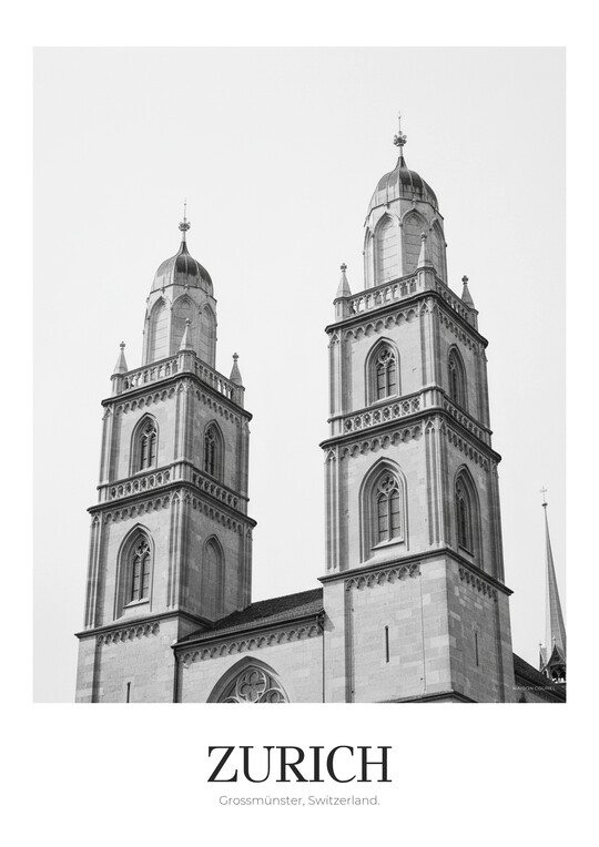Grossmünster - Black & White Architecture Poster
