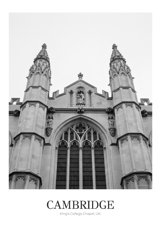 King's College Chapel - Black & White Architecture Poster