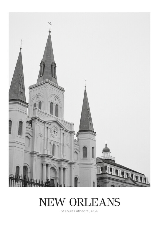 St Louis Cathedral - Black & White Architecture Poster
