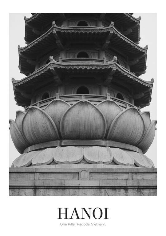 One Pillar Pagoda - Black & White Architecture Poster